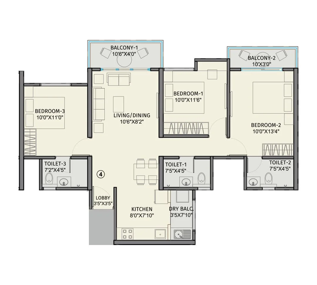 Kohinoor Sportsville Hinjewadi 3BHK Floorplan